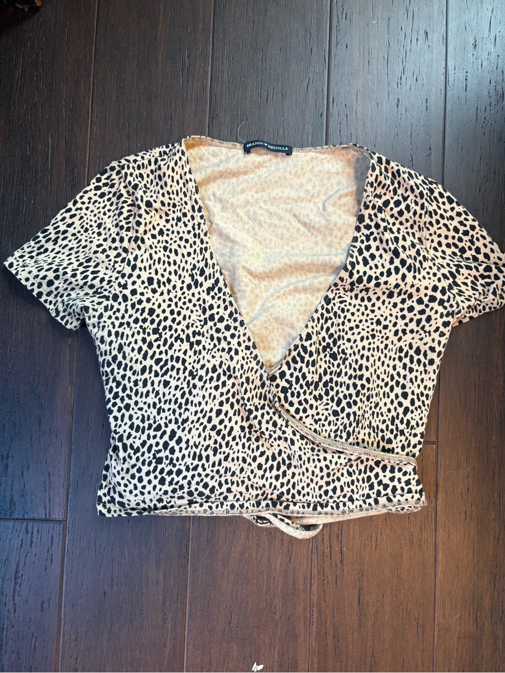 Brandy Melville Cream and Black Spotted Wrap Crop Top